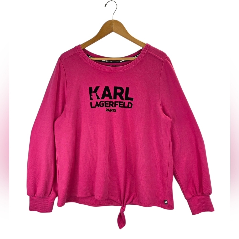 Karl Lagerfeld PARIS Women's Pink Logo Crewneck Sweatshirt Long Sleeve Size XL